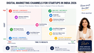digital marketing channels for startups India 2026 comparison by cost and time to results